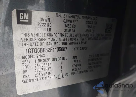 2015 GMC Canyon Sle z USA, uszkodzony, nr VIN 1GTG6BE32F1135687